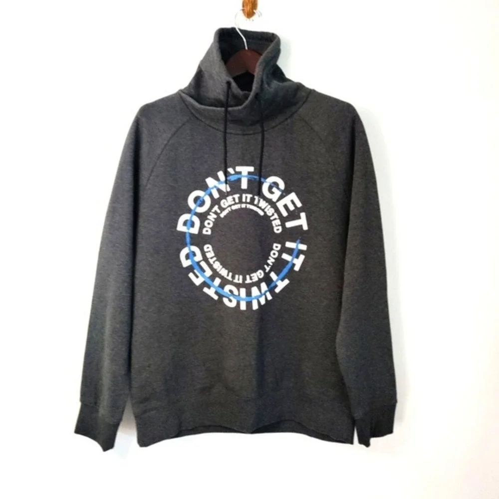 Don't Get It Twisted Men L Gray Outdoor Pullover Cowl Neck Sweatshirt Art 2 Wear